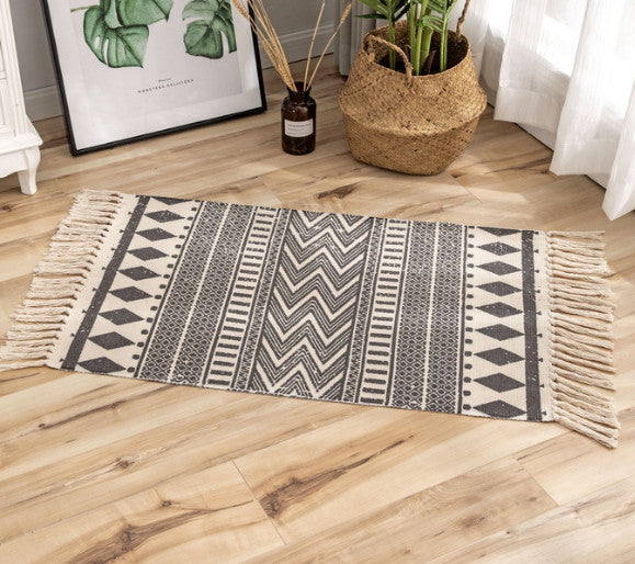 *Boho* Area Rug Indian Tribal Tassel Cotton Linen Mat Bedroom Room Carpet