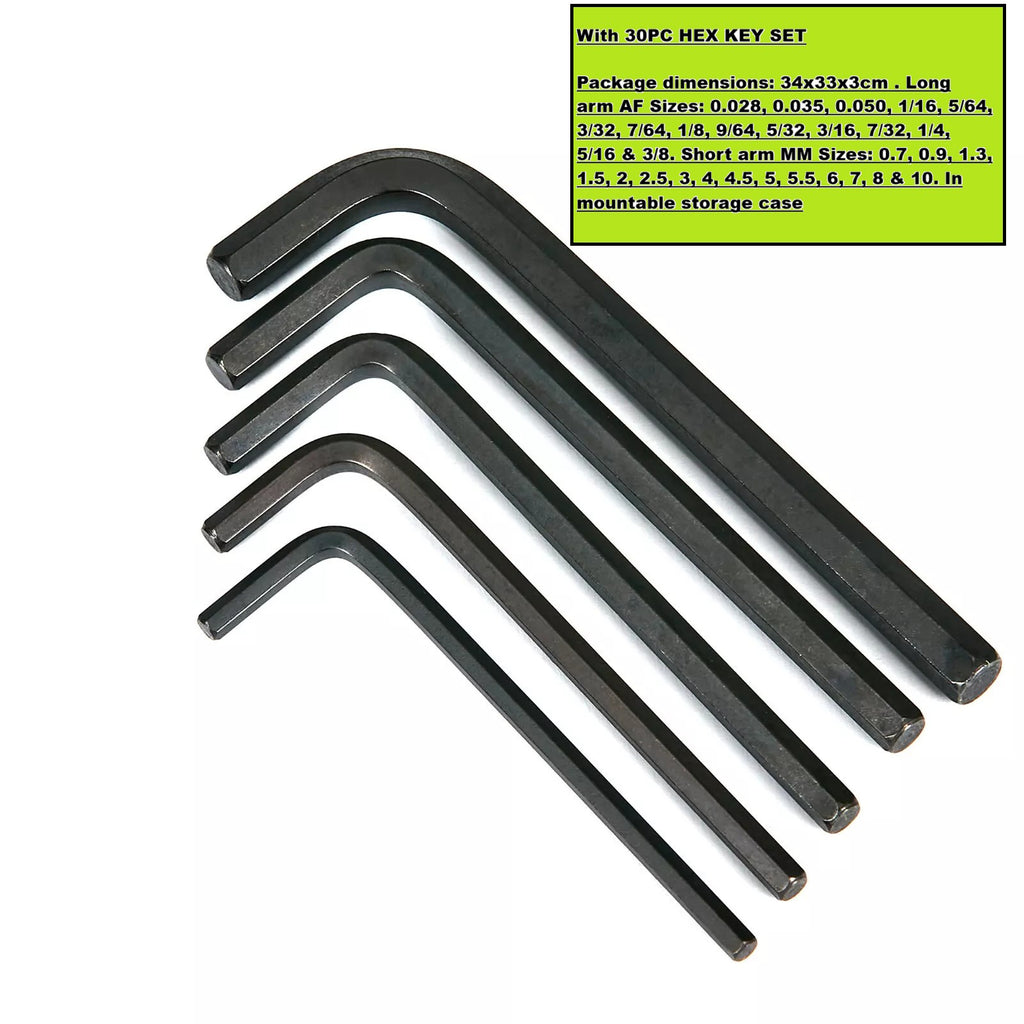 30 Piece Allen Key Set Hex Wrench Kit Long Reach Metric Imperial Tools