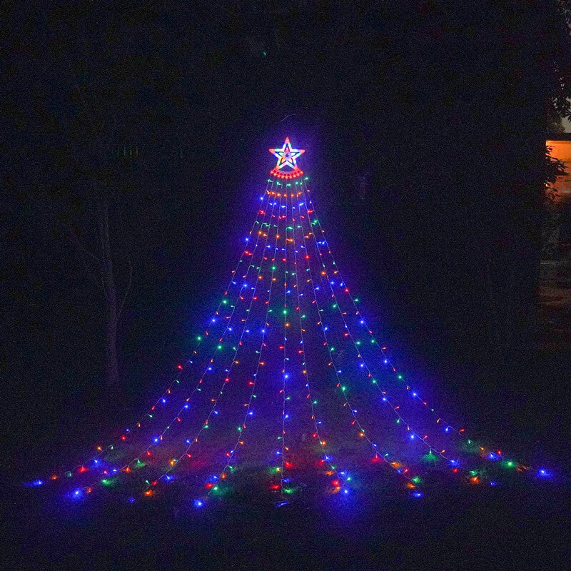 Outdoor Christmas Decor Plug in LED Star String Lights Waterfall Xmas Tree Light