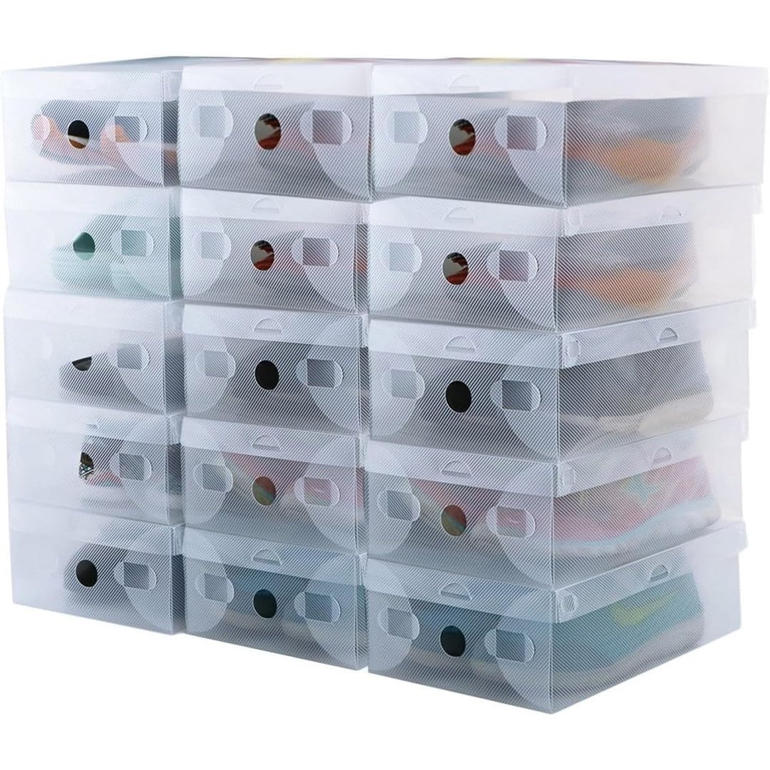 22PCS Clear Plastic Shoe Storage Boxes Stackable Foldable Durable Shoe Organiser