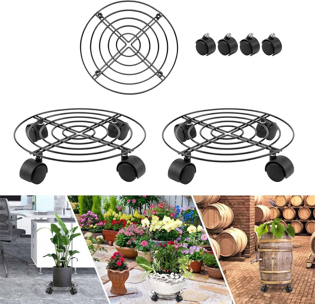 3 Pack Heavy Duty Plant Caddy with Wheels 27cm Round Metal Potted Trolley