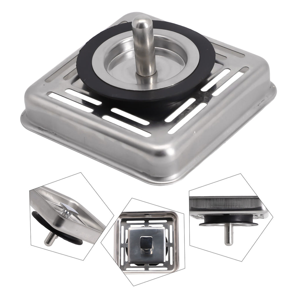 Square Stainless-Steel Kitchen Sink Strainer Drainer Post Stopper Waste-Plug