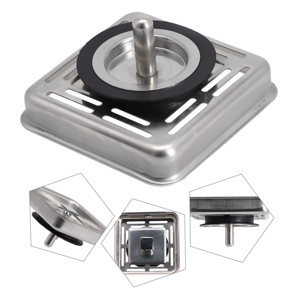 Square Stainless-Steel Kitchen Sink Strainer Drainer Post Stopper Waste-Plug