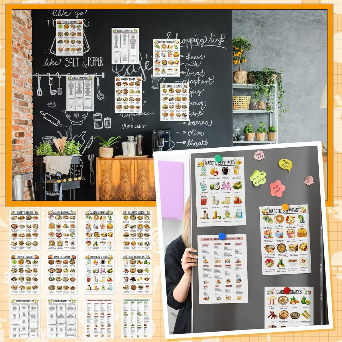 12PCS Laminated Diabetes Healthy Food List Meal Planning Reference Pamphlet