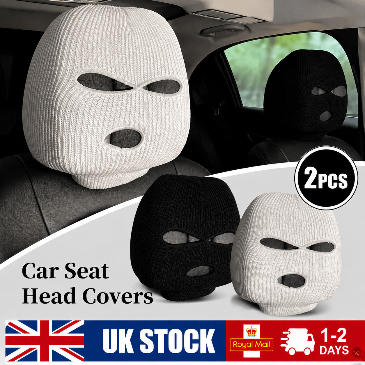 2pcs Auto Headrest Covers Car Front Seat Head Rest Funny Protective Covers