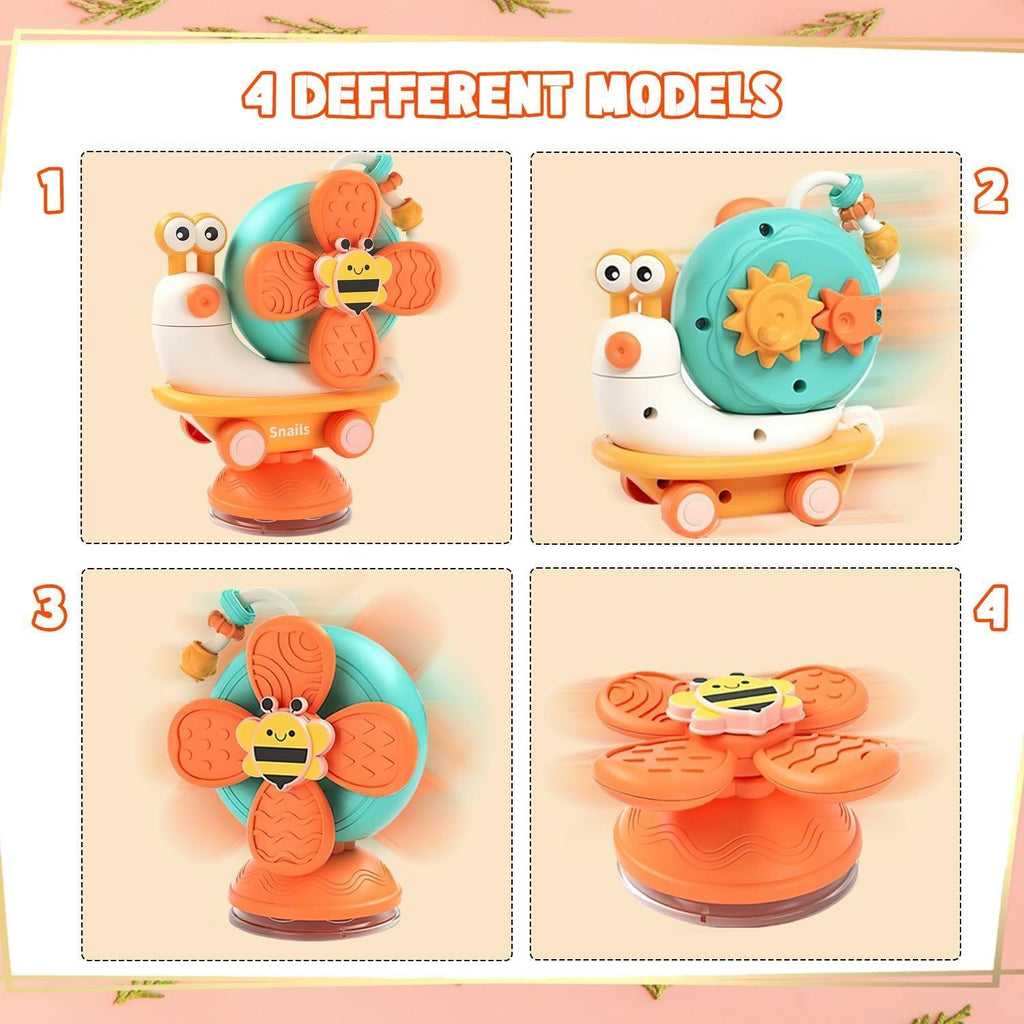 4 in 1 Baby Fidget Spinner Snail Windmill Set Suction Cup Infant Fun Bath Toy
