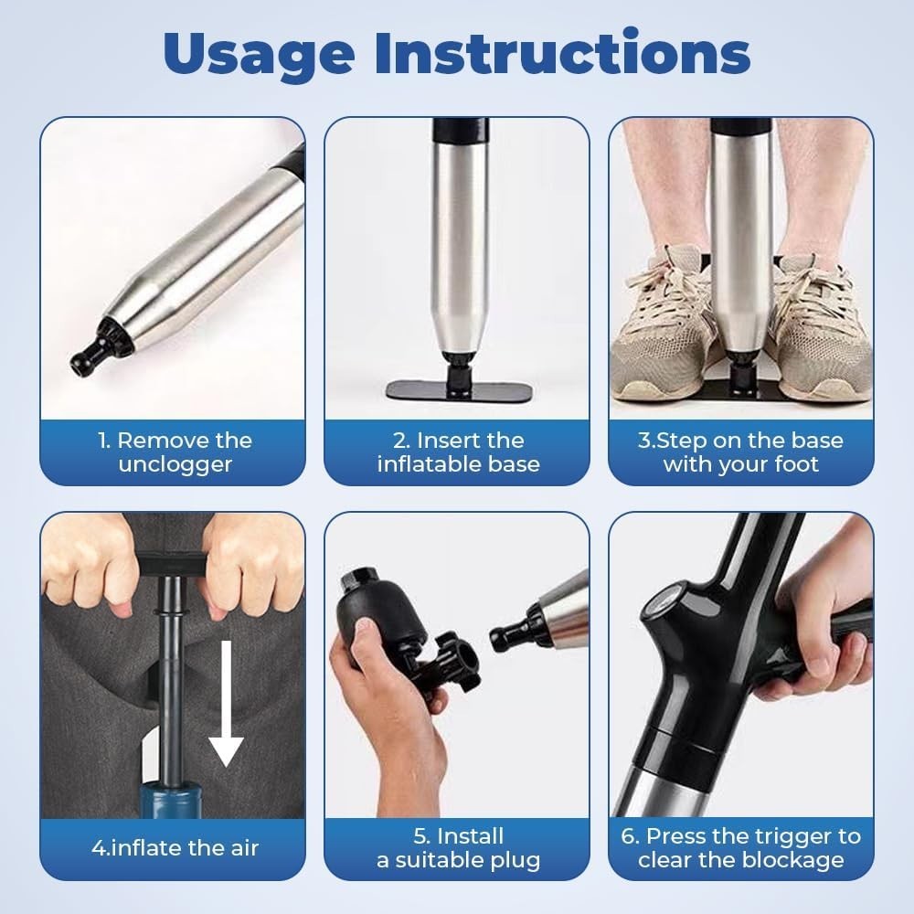 Drain Blaster Air Plunger for Toilet High Pressure Blockage Powerful Unblocker