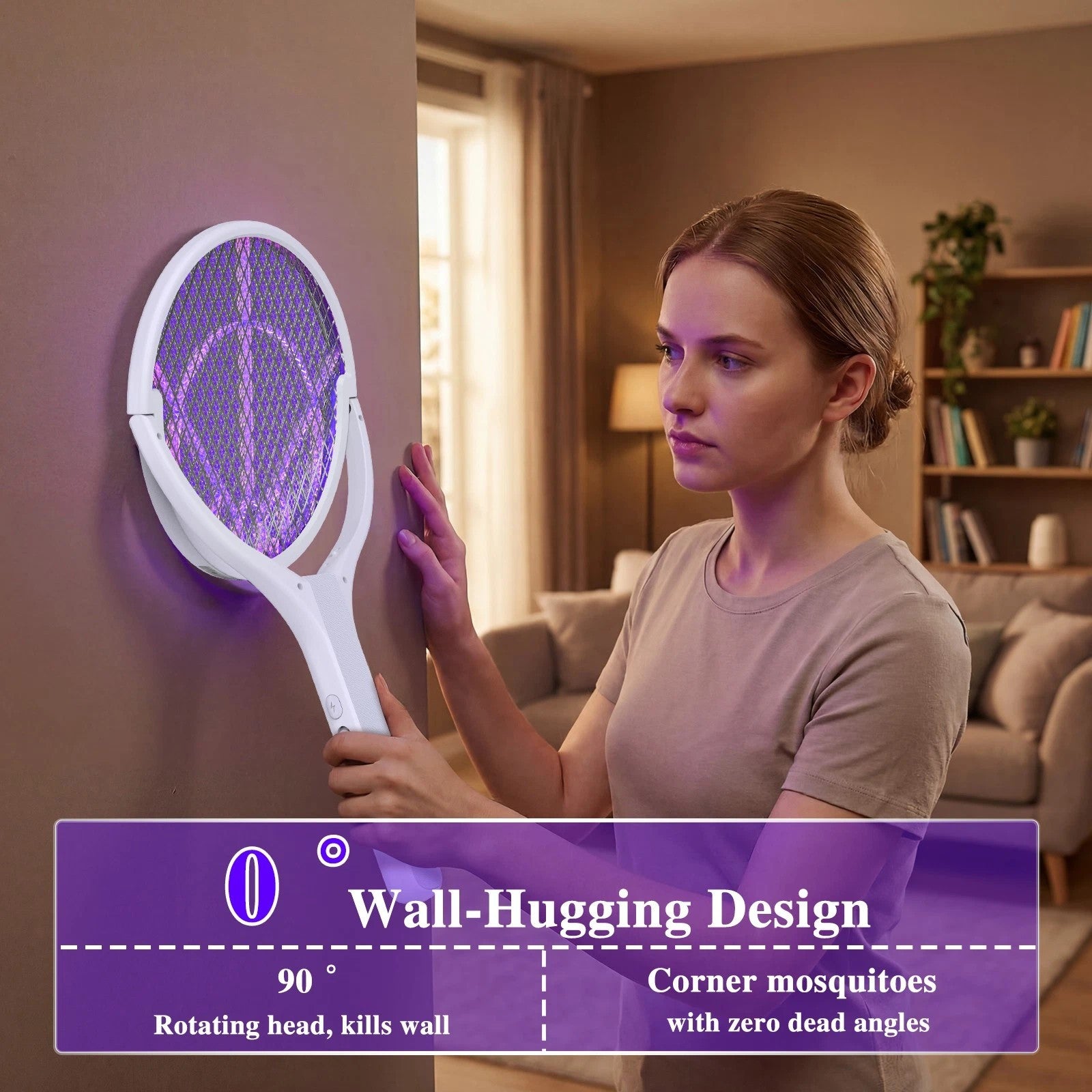 4000V Electric Fly Swatter Racket Rechargeable Bug Zapper Telescopic Extension