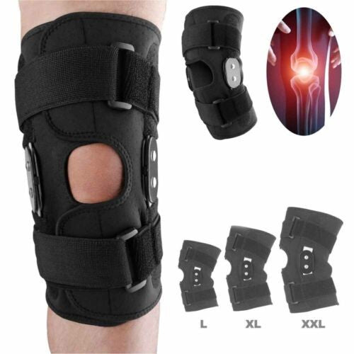 Hinged adjustable neoprene knee support brace with unique strap design