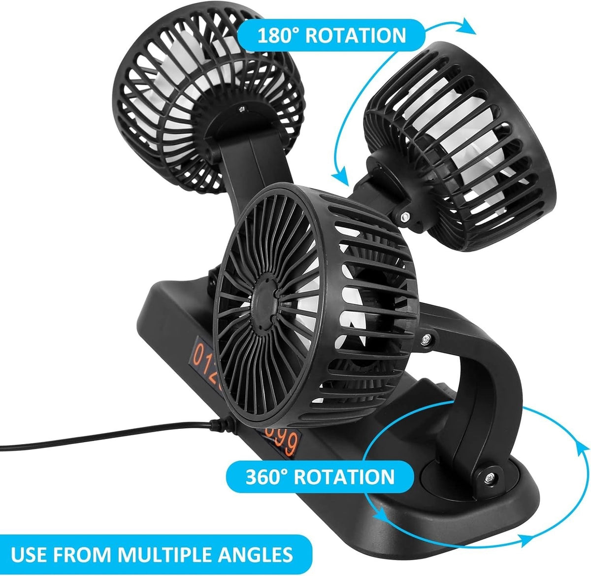 USB Double Car Fan 2 Speed 360° Quiet Mini Cooling Fan for SUV Truck Office