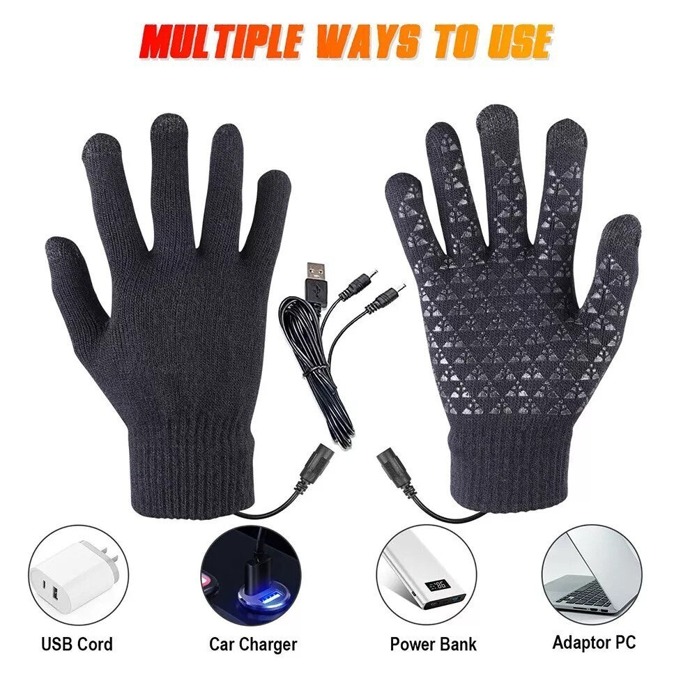 Electric Heated Gloves Rechargeable Battery Hand Warm Windproof Thermal Winter