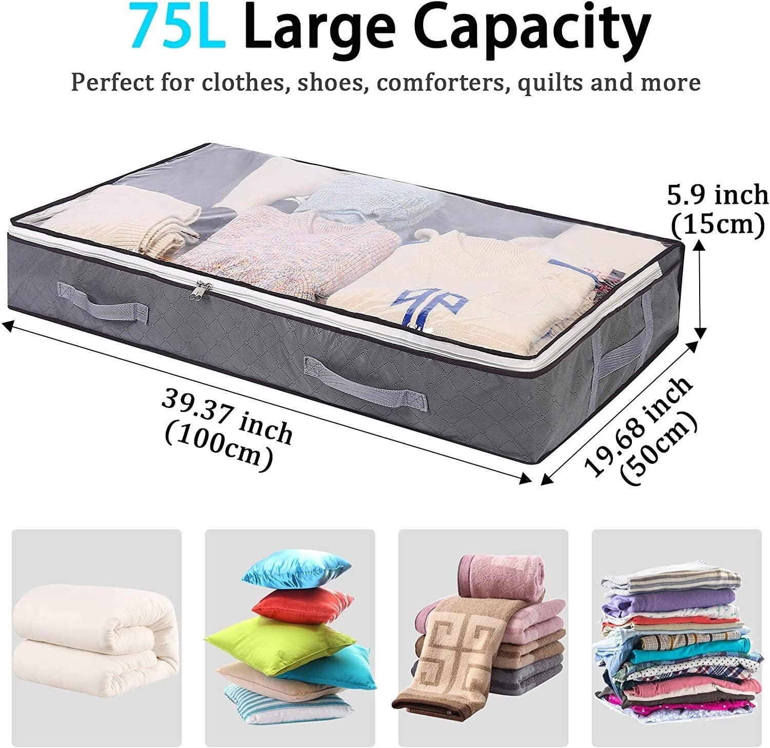 2x Large Underbed Storage Bag Shoes Clothes Zipped Organizer Fabric Storage Bags