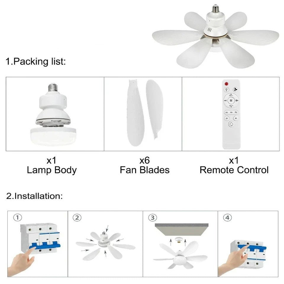 40W LED Ceiling Fan with Lights Dimmable E27 Bedroom Living Room Fan Lamp Modern