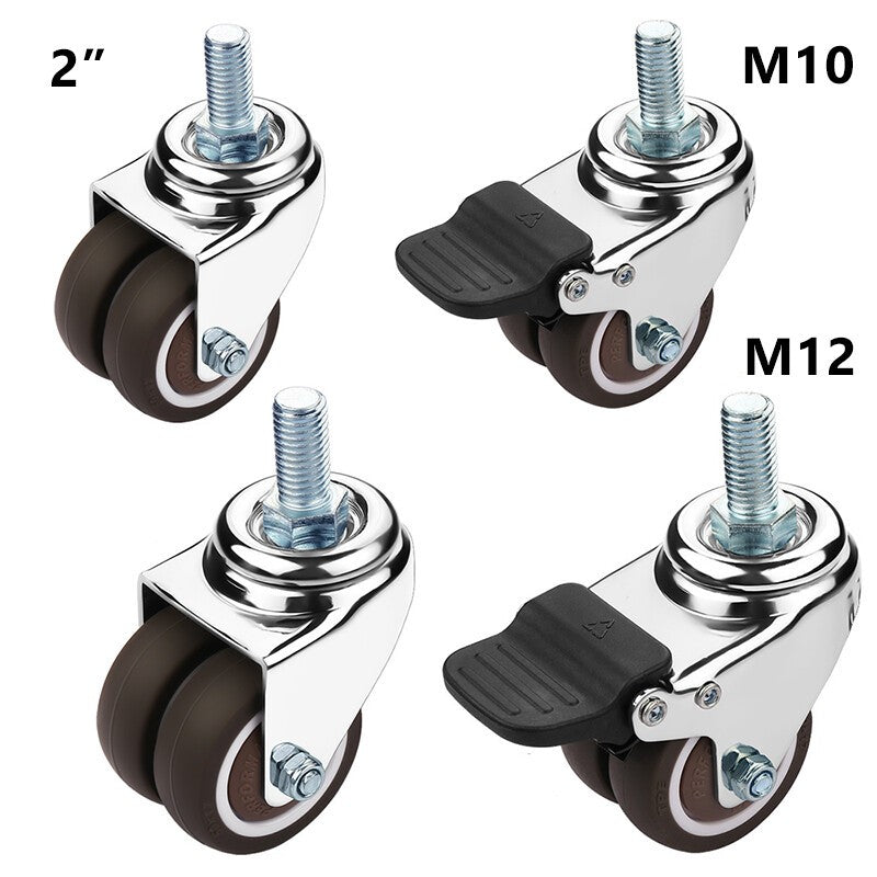 50mm 2" Heavy Duty Swivel Castor Twin Wheel Rubber Furniture Stem Caster M10/12