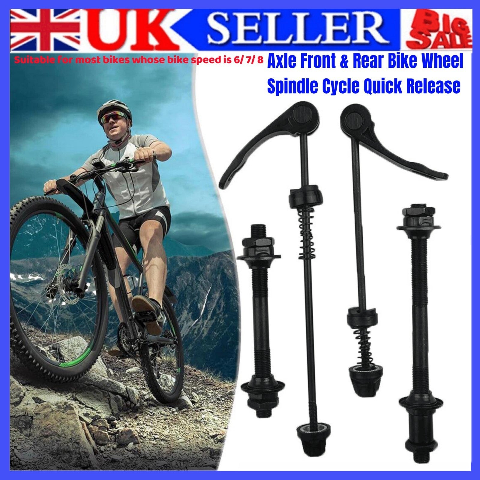 Bicycle Bike Wheel Axle/Cycle Spindle Front Or Rear Hollow Solid Quick-Release