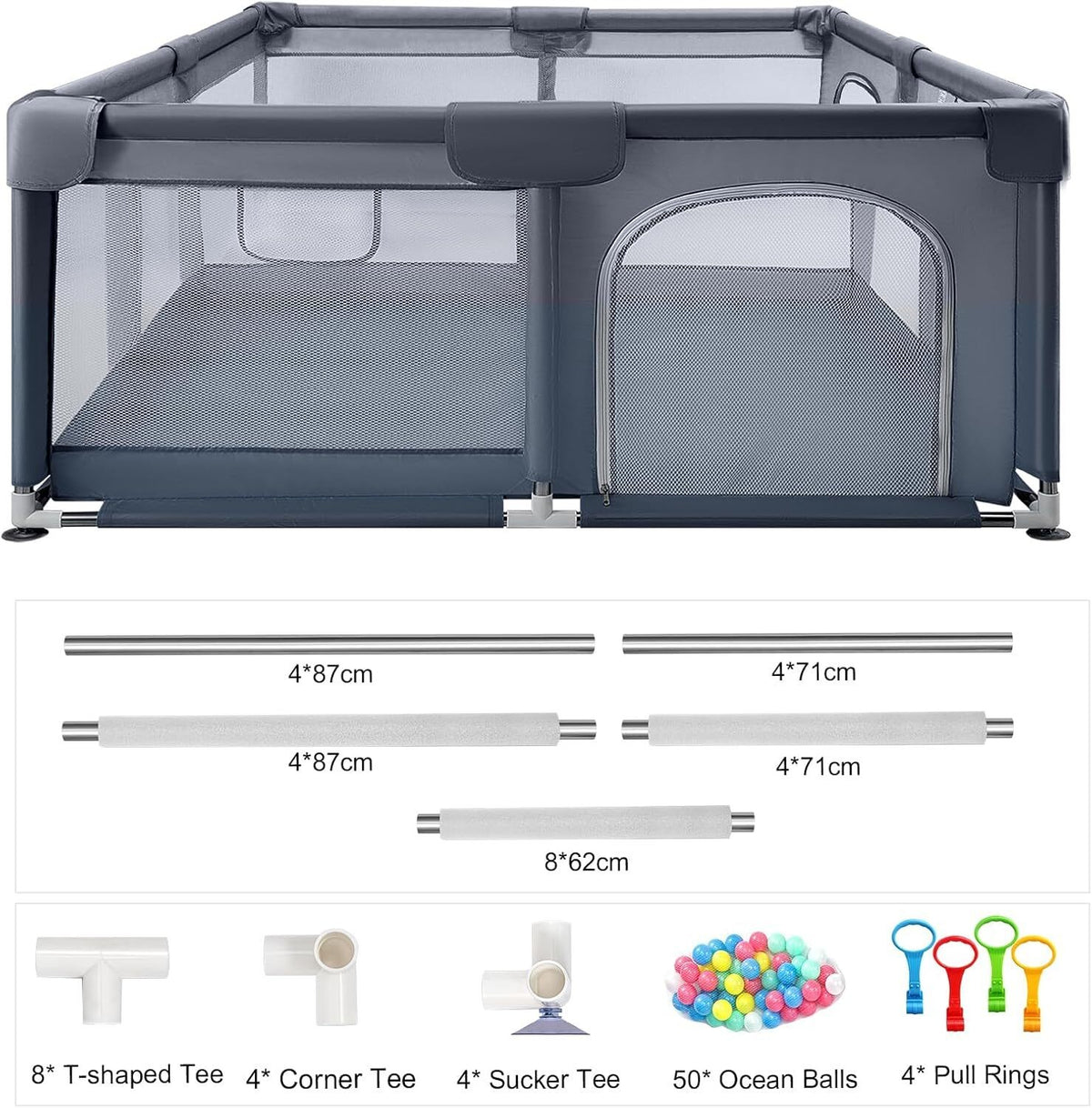 Baby Playpen for Toddlers with Soft Fabric Bumpers Large Safety Play Yard
