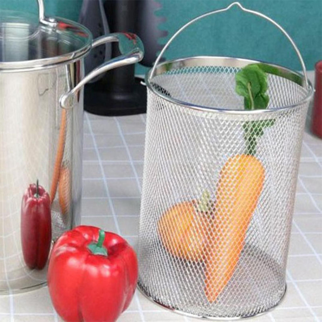 Stainless Steel Fry Basket Kitchen Pasta Strainer Round Mesh Vegetable Fruit