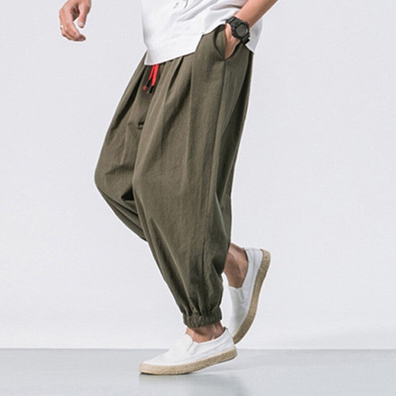 Men Summer Casual Harem Pants Elasticated Waist Bottoms Baggy Wide Leg Trousers