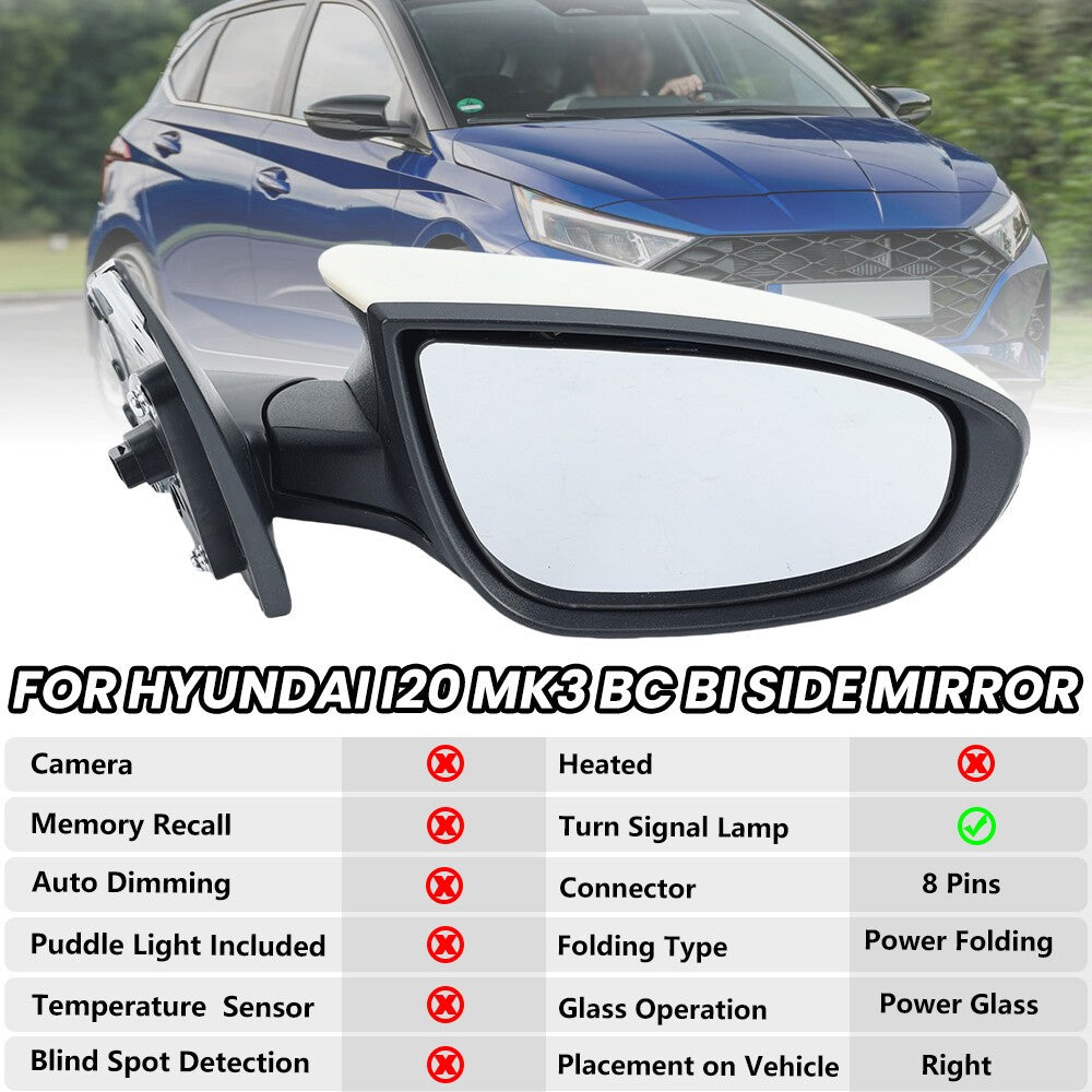 Right Door Wing For Hyundai i20 MK3 2020-2024 Mirror  Primed White Power Driver