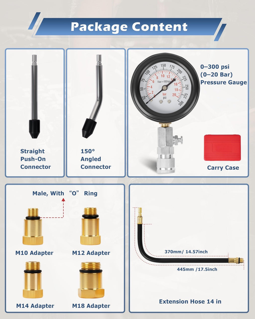 8PCS Petrol Engine Compression Tester for Automotives and Motorcycles Kit Set