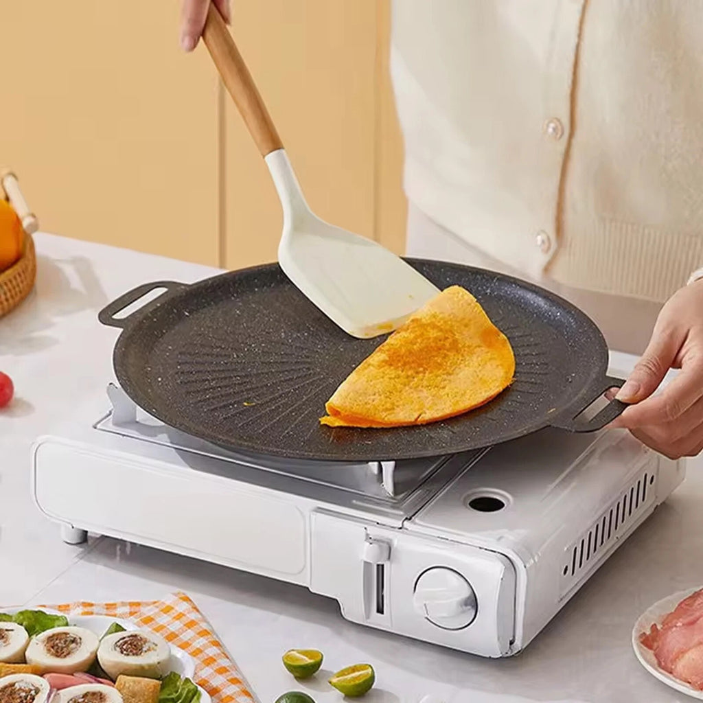 Cast Iron Griddle Hot Plate BBQ Grill Cooking Camping Hob Steak Barbecue Tool UK