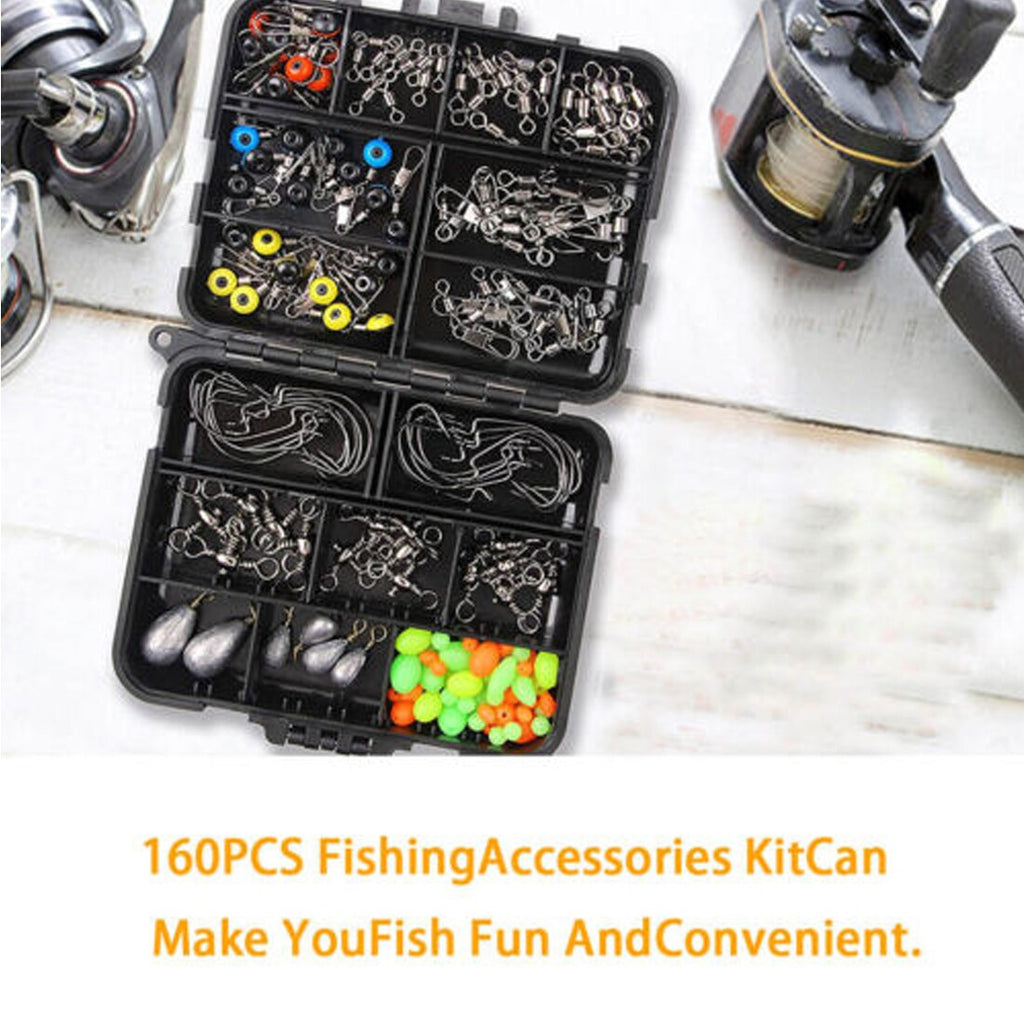 160* Sea Fishing Accessories Kit Set Jig-Hooks Swivels Clamp With Tackle Box