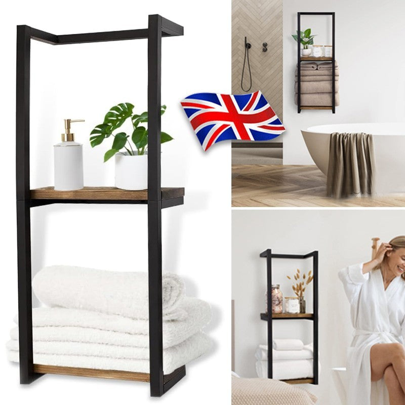 Wall‑Mounted Towel Rack Wooden Shelf Bathroom Storage Holder Towel Organiser