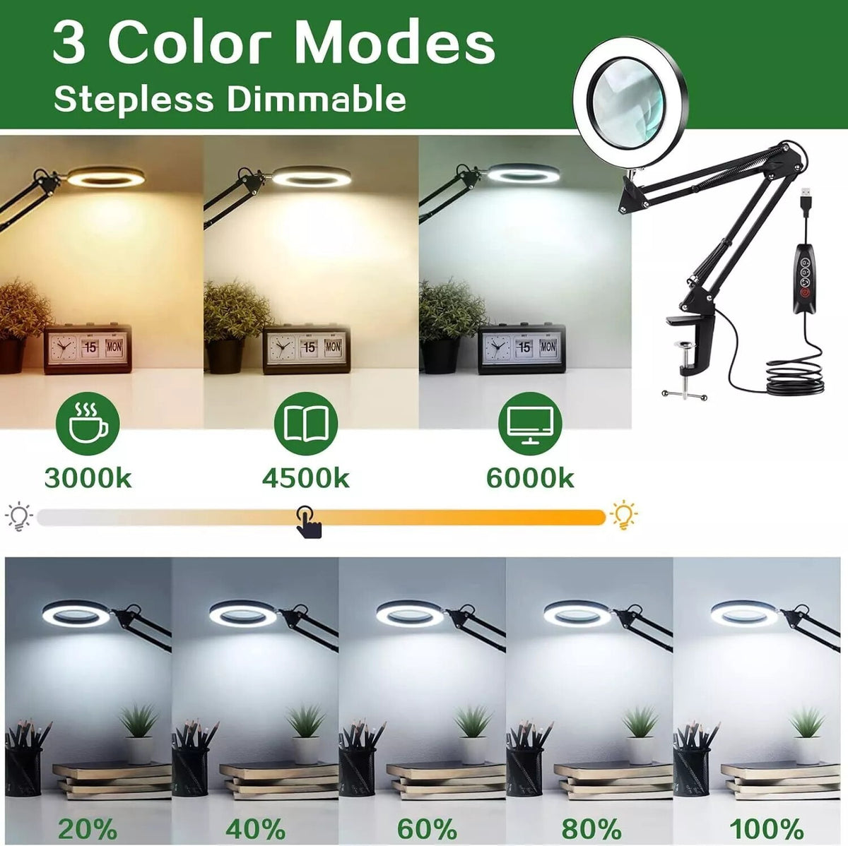 10X Magnifying Glass Lamp LED Light Magnifier Desk Table Task Craft Work Bench
