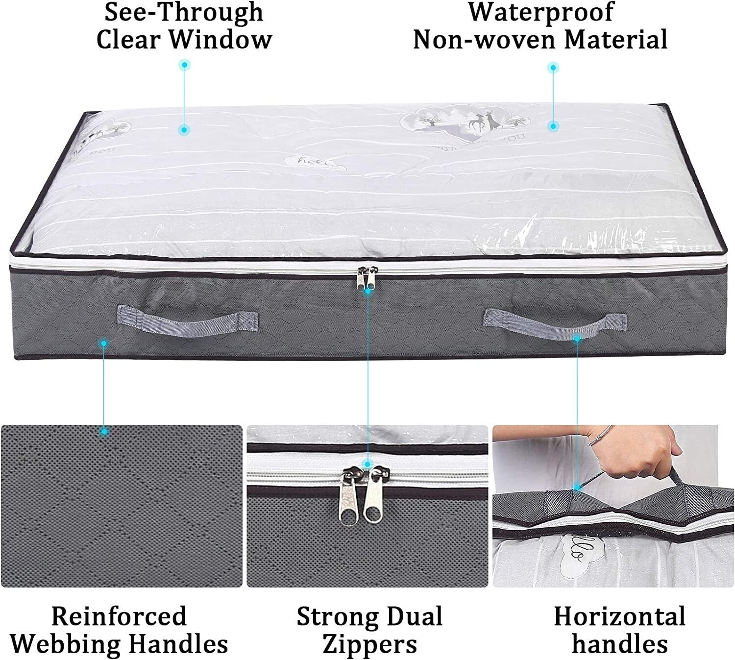 2x Large Underbed Storage Bag Shoes Clothes Zipped Organizer Fabric Storage Bags