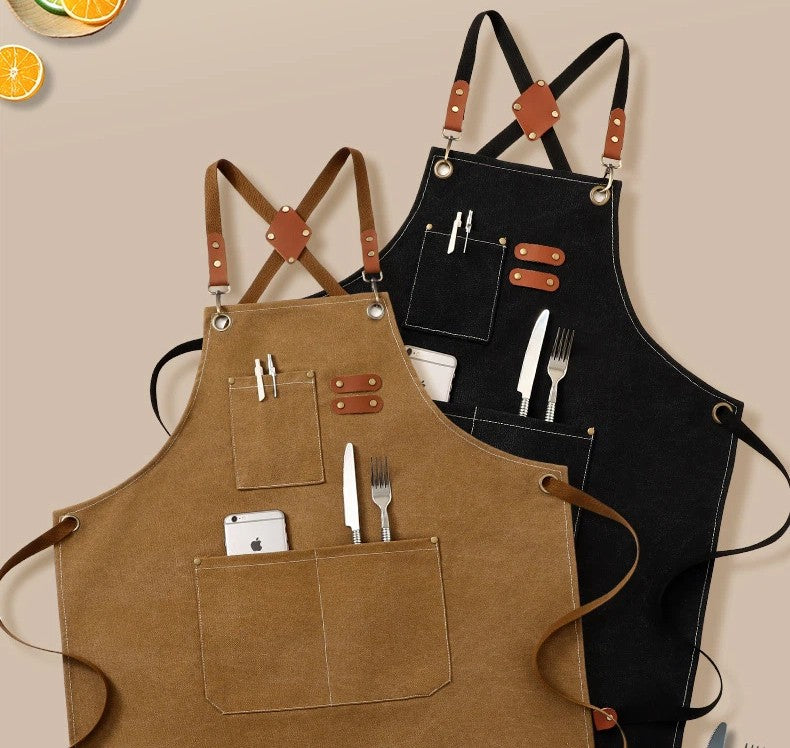 Unisex Waxed Canvas Work Apron Multiple Tool Pockets Woodworking Chef Apron