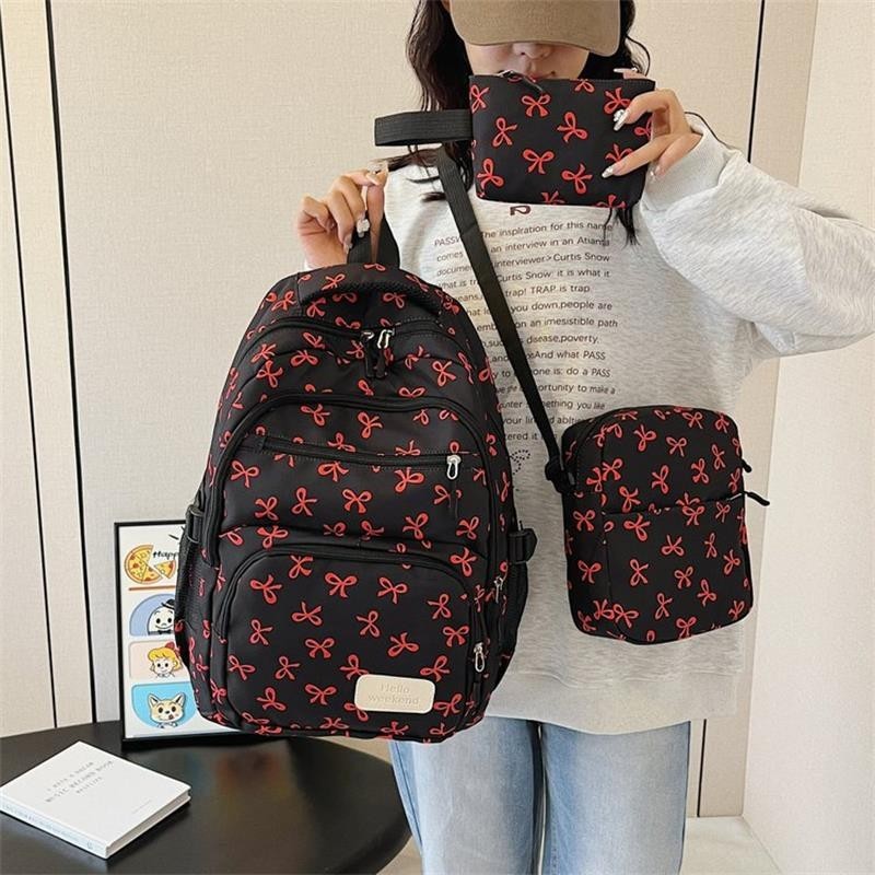 3pcs/set School Bag for Girls Cute Backpack Sets Bow Tie Rucksack for Teenage