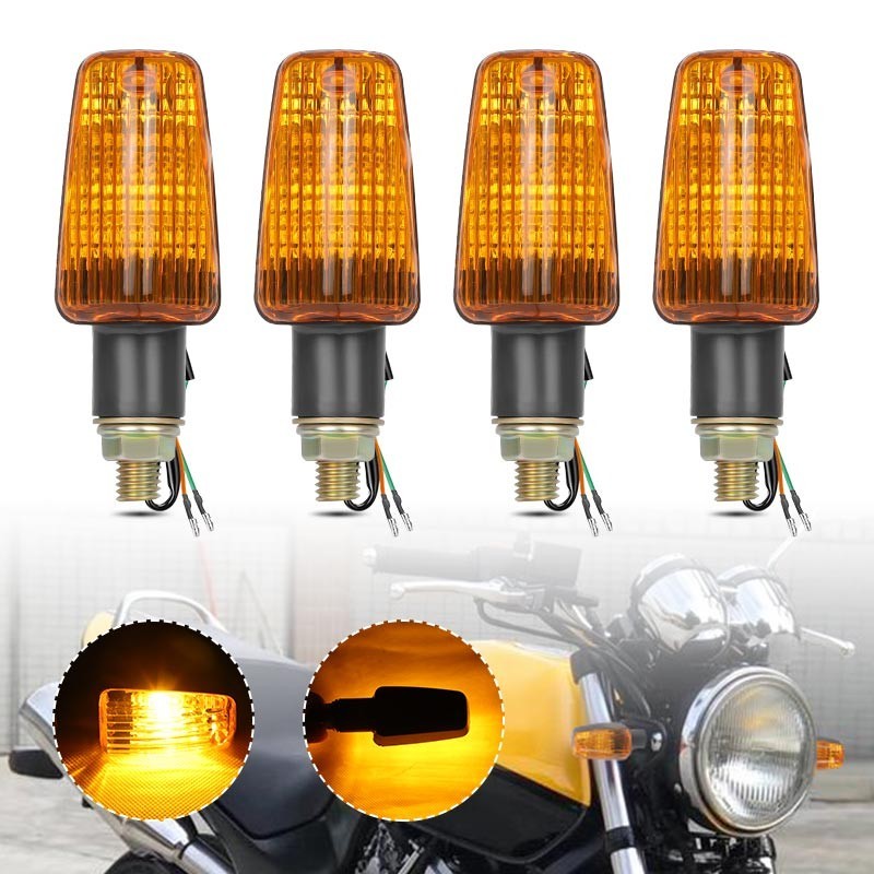 4X Motorcycle Indicators Motorbike Turn Signal Lights Amber Bulb Universal 10mm