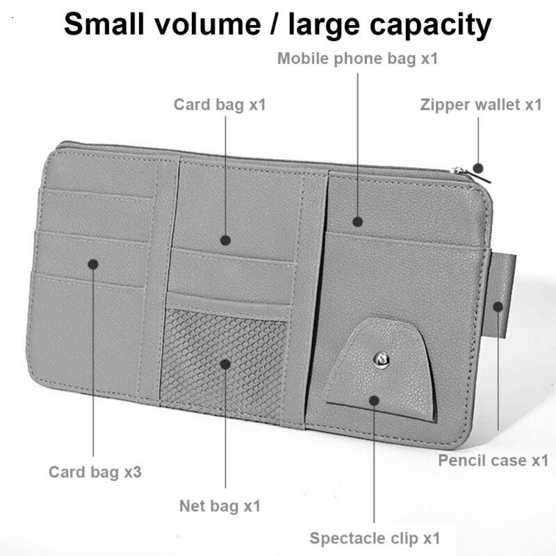 Car Sun Visor Organizer Interior Pocket Pen Glasses Leather Storage Bag Holder