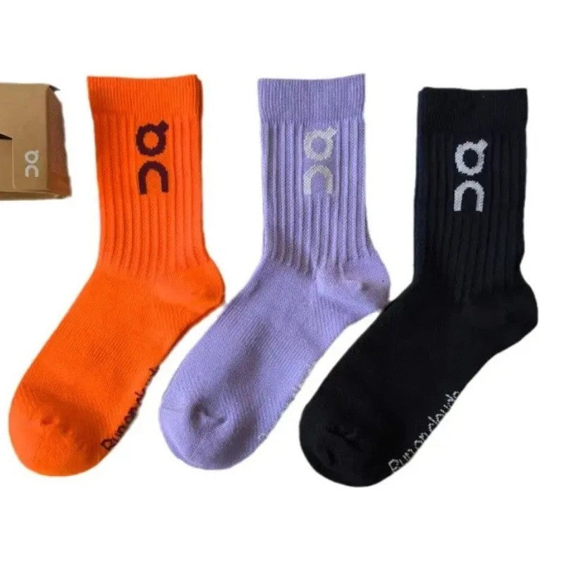 3 Pairs New On Running Socks Solid Color Sports Socks