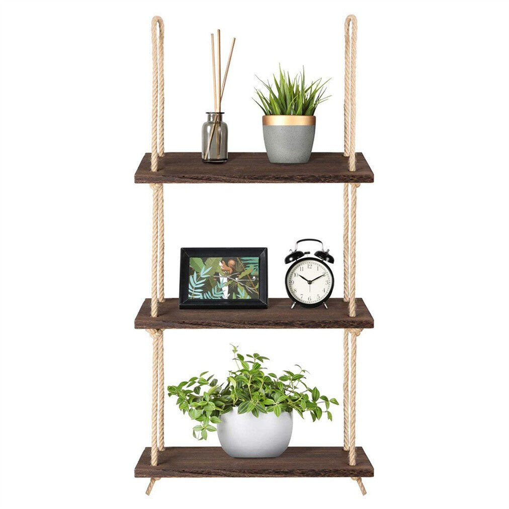 3 Tiers Boho Hanging Wall Shelves Swing Rope Floating Shelf Window Plant Hanger