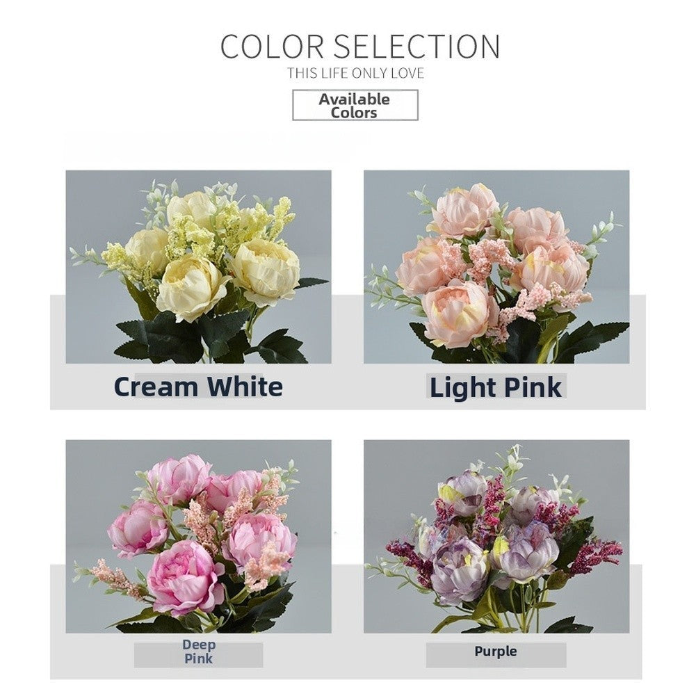 Handheld 5 Head Silk Peony Bridal Bouquet for Wedding Event and Home Decoration