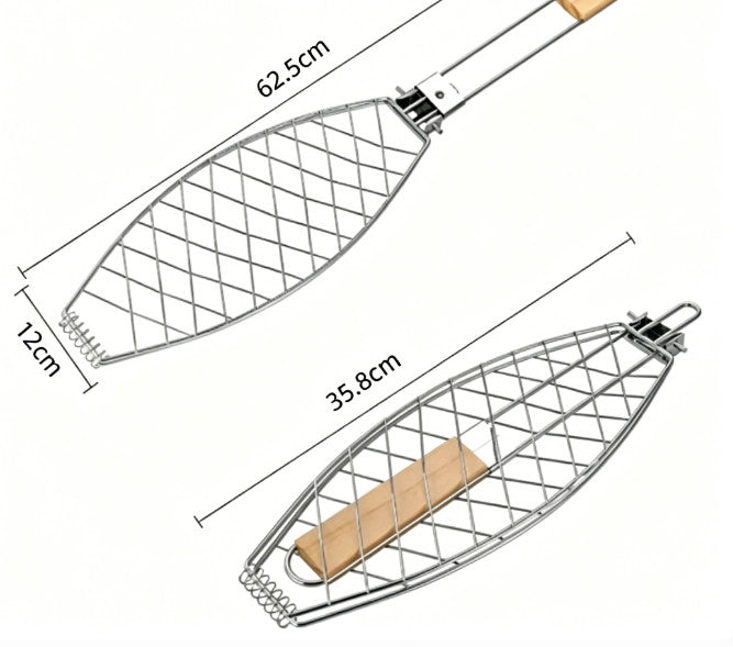 2 x Fish Grill Basket Rack Large BBQ Meat Folding Stand Long Handle Mesh 1243