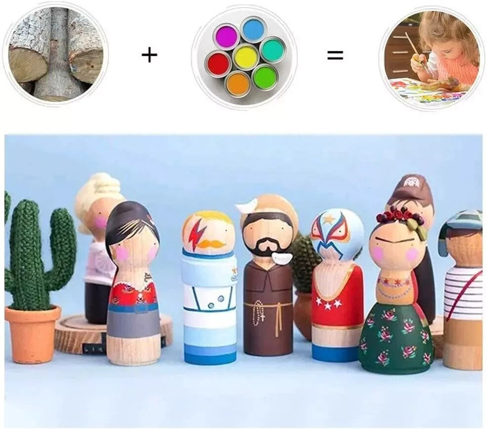 Wooden Peg Dolls Unfinished People, 50 Pcs Natural Wooden Pegs People Shape Doll