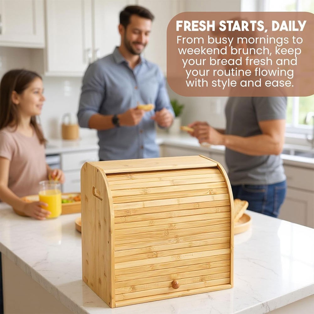 2 Tier Bamboo Bread Bin Double Layer Kitchen Storage Container Loaf Bread Box UK