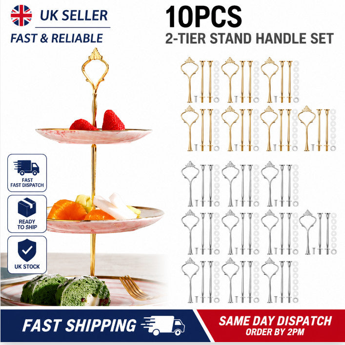 10X 3 Tiers Cake Plate Cupcake Stand Rack Fittings Handle Rod Wedding Party