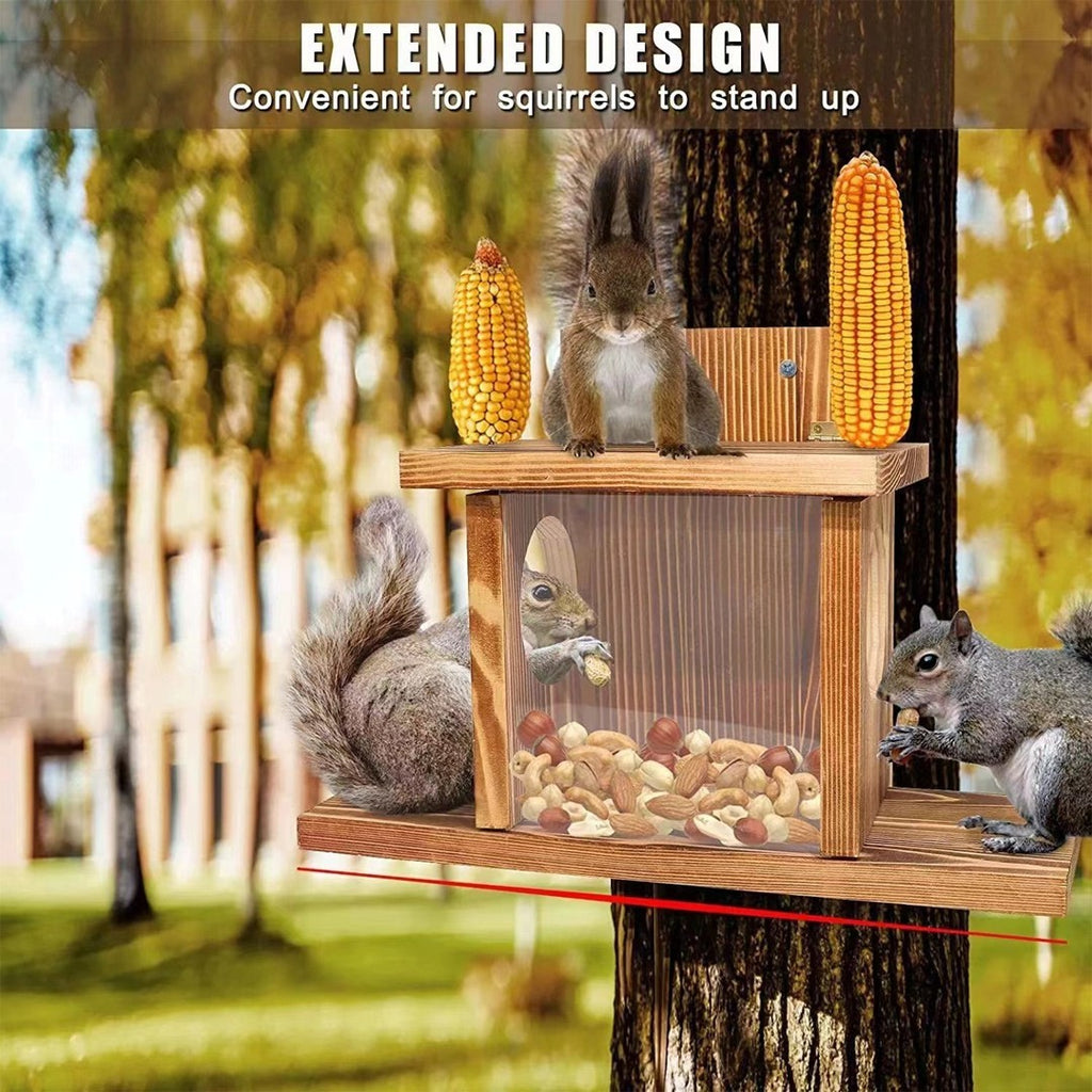Carbonized Wood Squirrel Feeder Durable Squirrel House Box for Backyard Garden~