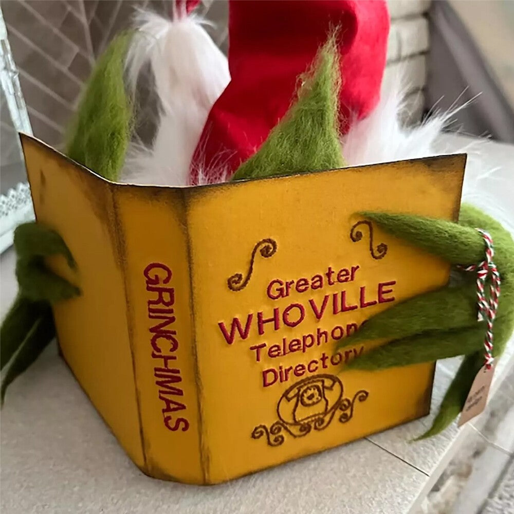 Topper Funny Grinch Hiding Behind Book Treetop Christmas Decor Christmas Tree