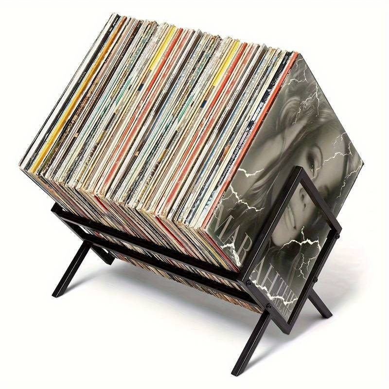 Metal Vinyl Record Stand Holds 80-100 LPs Black Storage Organizer&Display Rack