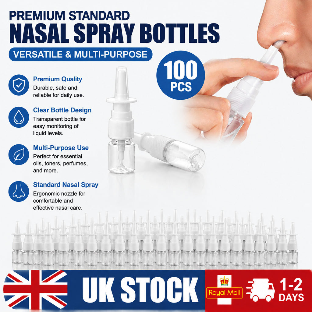 100Pcs 5ml  Empty Nasal Pump Spray Plastic Bottle Refillable White Fine Mist UK
