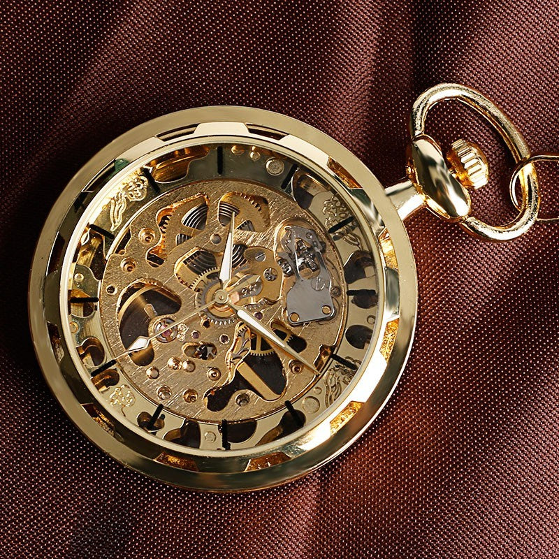 Men's Mechanical Pocket Watch Steampunk Skeleton Pendant Chain Hand Winding Gift