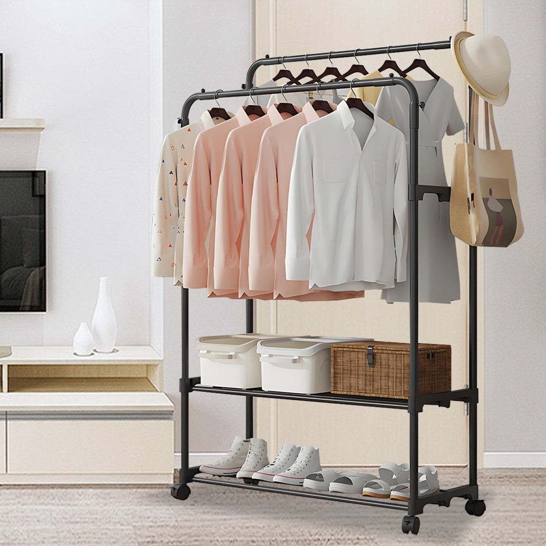 Heavy Duty Double Clothes Rail Hanging Rack Garment Display Stand Shoes Storage