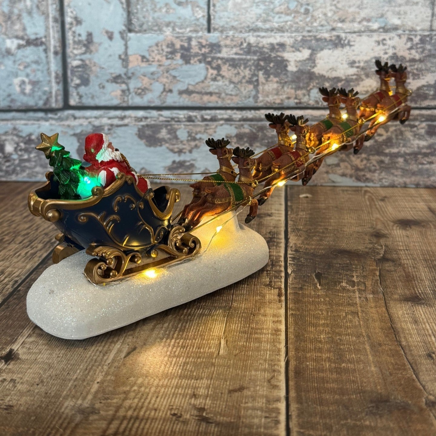 Christmas Santa Sleigh & Reindeer Decoration Festive Ornament with LED Lights