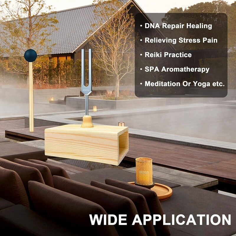 432Hz Tuning Fork Kit With Wooden Resonance Box & Mallet for Yoga Healing