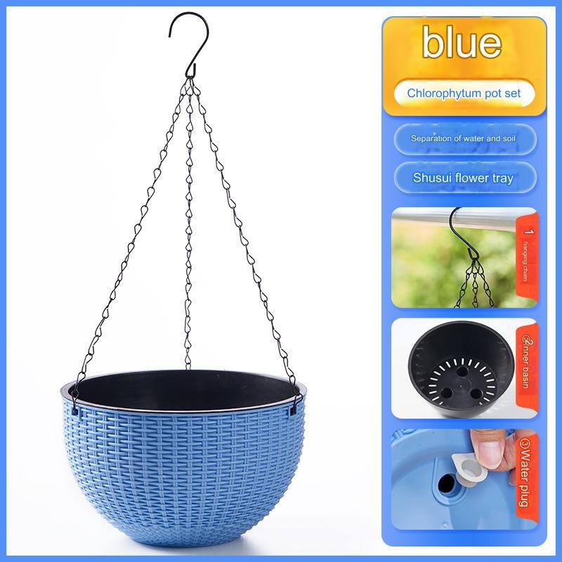 2x Sphere Hanging Flower Pot Bowl Basket 2-Piece Set Chain Planter Rattan