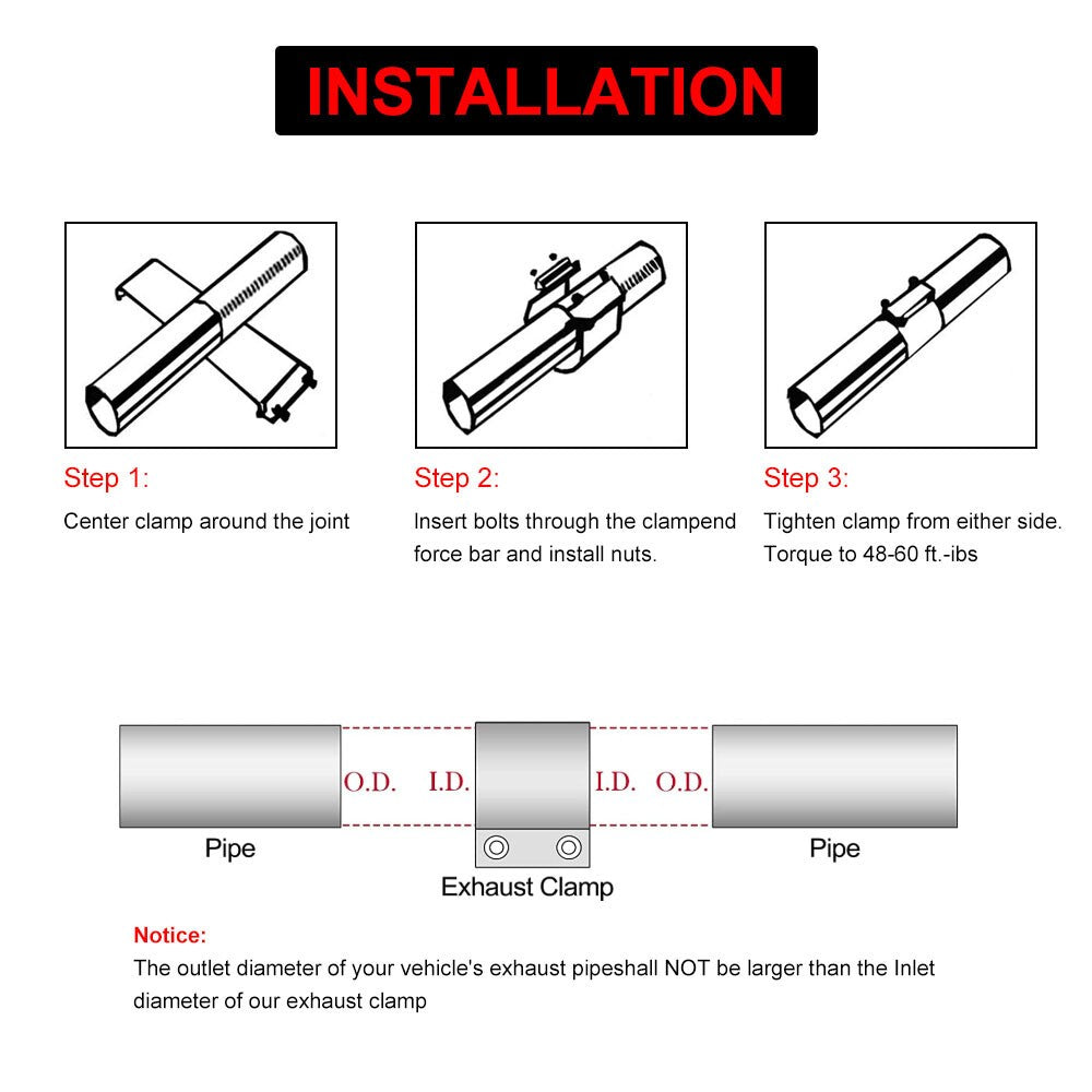 2.75" 70mm Stainless Steel Butt Joint Band Exhaust OD Pipe Clamp Sleeve Coupler